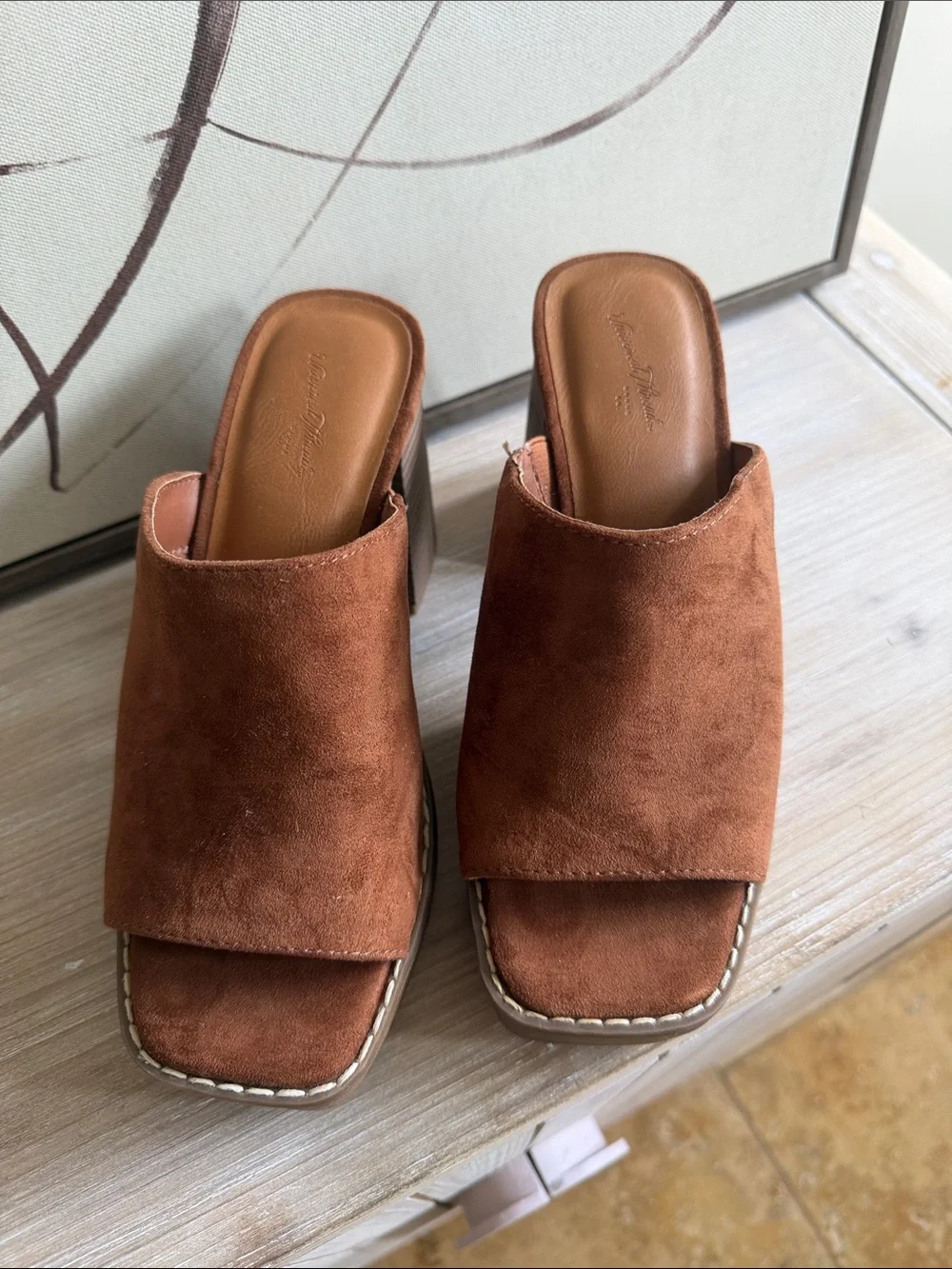 NWOT Women’s Suede Platform Block Heel Mules — Brown
